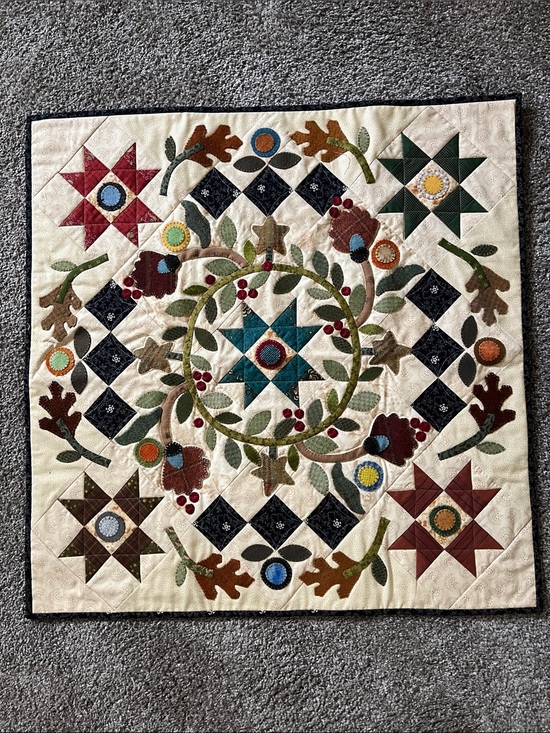 Other - Handmade Wool Appliqué Patchwork Wall Quilt in Teal, Red, Green, Brown